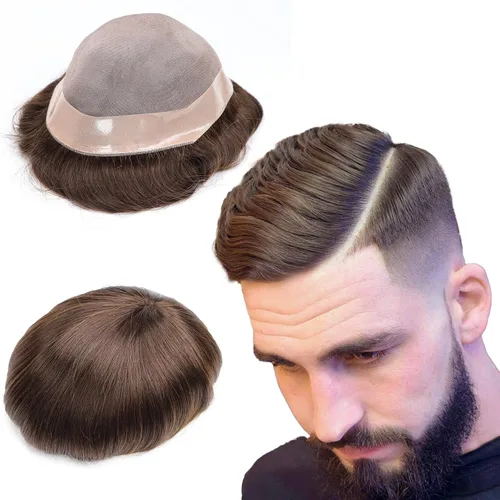 Vista 13 de Toupee - Sistema de reemplazo de cabello para hombres, cabello humano real, 5 x 7 pulgadas, base de encaje mono, extensión duradera para hombre