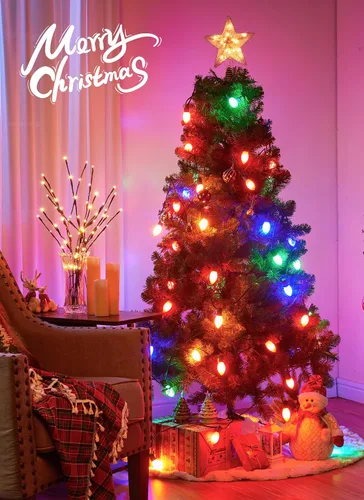 Vista 4 de Luces LED vintage C9 de Navidad para exteriores, 50 pies C9 con 50 bombillas C9 inastillables, impermeables, conectables, comerciales