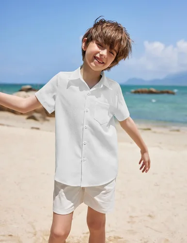 Vista 3 de COOFANDY Men Boys Linen Shirts Short Sleeve Button Down Shirts Hawaiian Tropical Shirts
