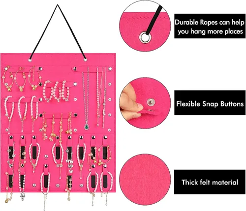 Vista 2 de Dofilachy Organizador colgante de joyas Organizador de joyas montado en la pared para aretes collares pulseras anillos C-rojo rosa