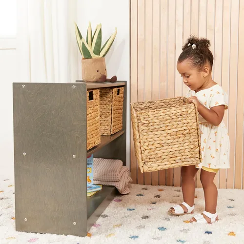 Vista 2 de ECR4Kids Gabinete de almacenamiento móvil de isla con 2 estantes, Muebles para aulas, Lavado gris