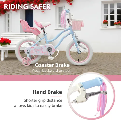 Vista 4 de Glerc Petal Girls Bike 12-18 Inch for Ages 2-9, Kids Bike with Training Wheels, Basket & Streamers, Princess Style Kids Bicycle, for Girls