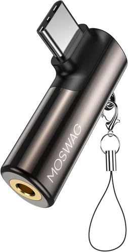 Vista 16 de MOSWAG Adaptador de auriculares USB C a conector tipo C de 0.138 in, micrófono auxiliar en ángulo derecho, dongle de audio de aleación de zinc