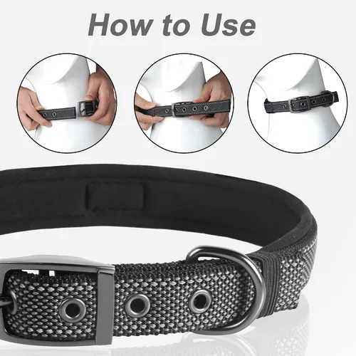 Vista 6 de PetiFine Collares para perros pequeños, collar acolchado de neopreno, collares reflectantes resistentes para mascotas con hebilla de cinturón