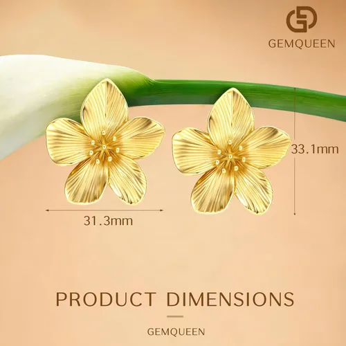 Vista 7 de Aretes de plata de ley 925 aretes colgantes chapados en oro de 14 quilates, hipoalergénicos, únicos, grandes, florales, gruesos, joyería para mujer