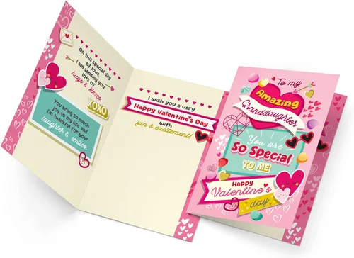 Vista 3 de Prime Greetings Tarjeta para el día de San Valentín para nieta, fabricada en Estados Unidos, ecológica, tarjeta gruesa con sobre de alta calidad