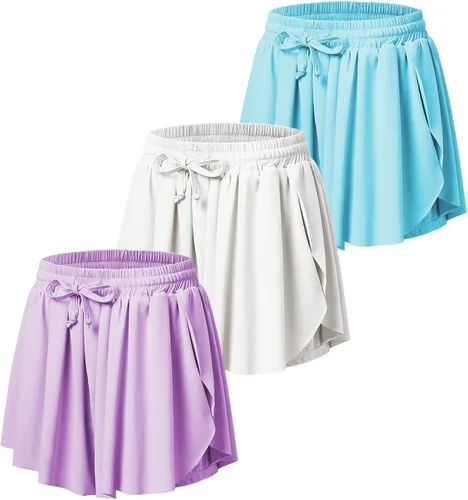 Vista 7 de Pantalones cortos fluidos con diseño de mariposa para niñas, pantalones cortos deportivos para niños pequeños y jóvenes con forro 2 en 1