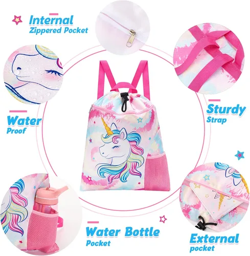 Vista 2 de WAWSAM Mermaid Gym - Mochila con cordón, Unicornio Rosa, Mochila con cordón para gimnasio