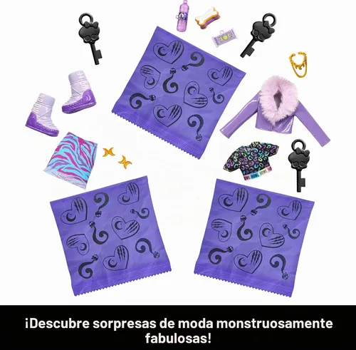 Vista 5 de Monster High Skulltimate Secrets - Juego de accesorios de muñeca y ropa, Lobo Clawdeen con vestidor y más de 19 sorpresas