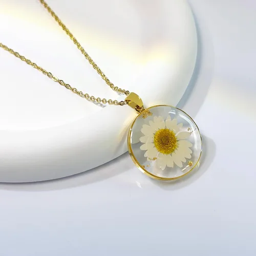 Vista 28 de Collares de flores de nacimiento para mujer, collar de 1 a 12 meses, collar de flores prensadas hecho a mano, regalo único de vacaciones, dorado, 18