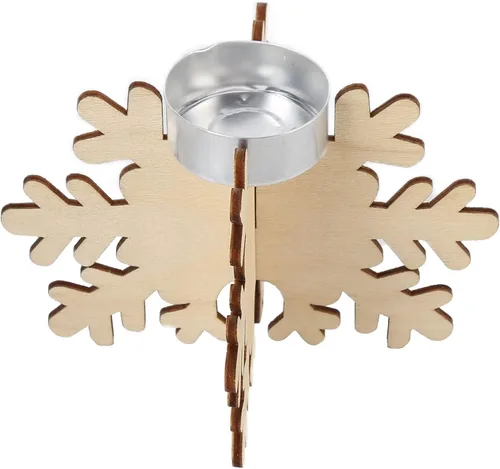 Vista 2 de Portavelas de madera con forma de copo de nieve, decoración de mesa de comedor, candelabro de Navidad de copo de nieve de madera elegante