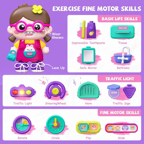 Vista 5 de 54-en-1 Juguetes de Tablero Ocupado Montessori en Inglés y Español para Niñas de 1 y 2 Años, Juguetes Educativos Montessori de Aprendizaje