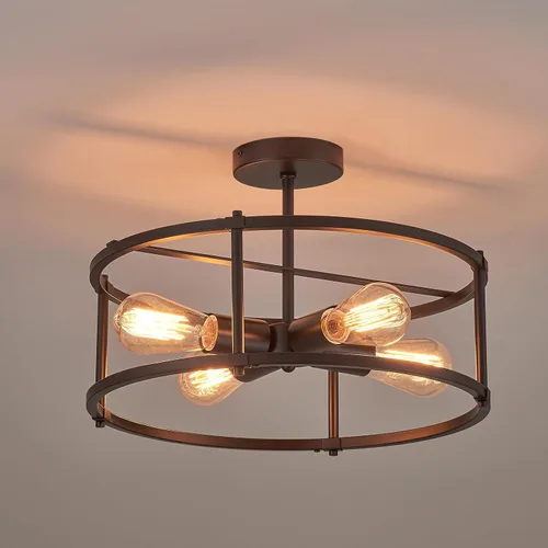 Vista 8 de Lámpara de techo moderna semiempotrada industrial con 4 luces para cocina, comedor, dormitorio, pasillo, sala de estar, negro mate, diámetro de 17