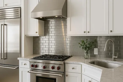 Vista 5 de Tenedos Mosaico de acero inoxidable de metro de ladrillo de 2 x 4, montado en malla para salpicaduras de cocina, decoración de pared de baño