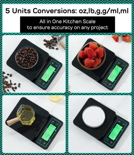 Vista 6 de Coffee Gator Báscula de café de precisión de 0.00 oz con temporizador, báscula digital de 6.6 lbs, gran pantalla LCD, pesaje de cocina