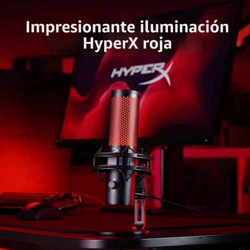 Vista 7 de HyperX QuadCast 2 - Micrófono USB para juegos, transmisión y podcasting, con controles integrados, iluminación LED, soporte de choque extraíble, PC