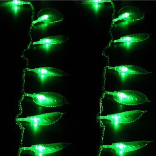Vista 5 de Guirnalda de luces de hoja verde, 8 pies/8.2 ft, 20 LED, funciona con pilas, luces de hadas de hojas verdes con control remoto, perfecta