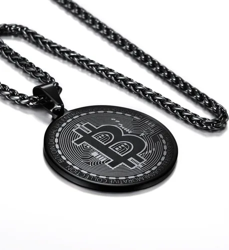 Vista 5 de U7 Medalla de Moneda Colgante Acero Inoxidable 18K Chapado en Oro Bitcoin Joyería Digital Criptomoneda Blockchain Bitcoin Collares