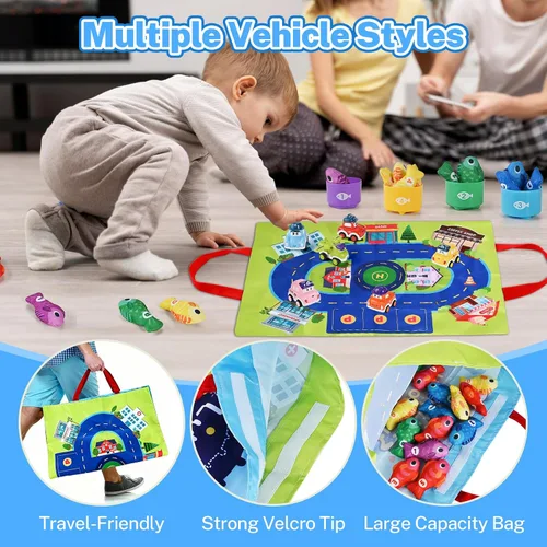 Vista 6 de Goldge Juguetes Montessori 2 en 1 para niños de 1 año - Juego de pesca para niños pequeños con tazas apilables y autos abatibles, juguete