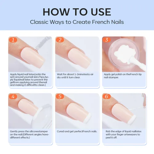 Vista 9 de Modelones Herramienta de punta francesa: 6 piezas de sellos de uñas francesas, kit de manicura francesa adecuado para bricolaje junto con esmalte