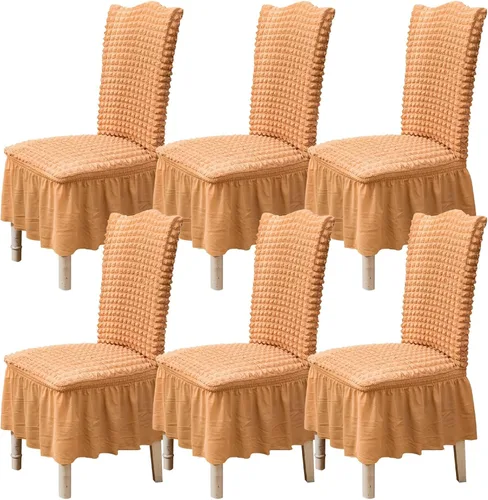 Vista 24 de Qubjus Juego de 2 fundas elásticas para sillas de comedor con falda, extraíbles y lavables, para sillas de cocina, juego de fundas protectoras
