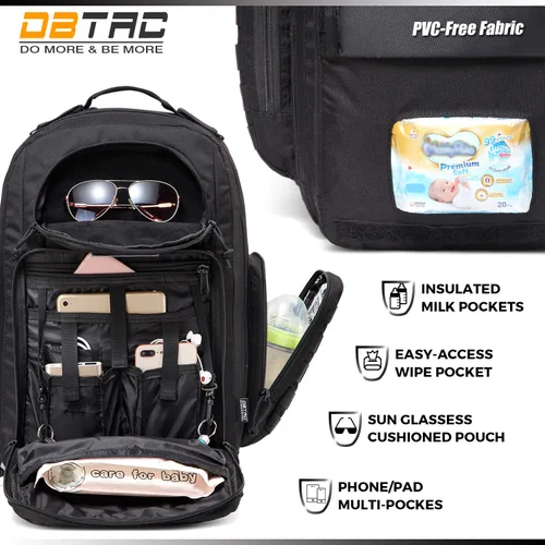 Vista 5 de Mochila para pañales para papá DBTAC, bolsa grande de pañales para bebé para hombres con cambiador, bolsillos aislados + para toallitas, correas