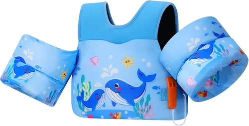 Vista 14 de MoKo Chaleco de natación para niños pequeños de 13-30/20-50/22-66 libras, flotadores de brazo de natación de dibujos animados, alas de agua