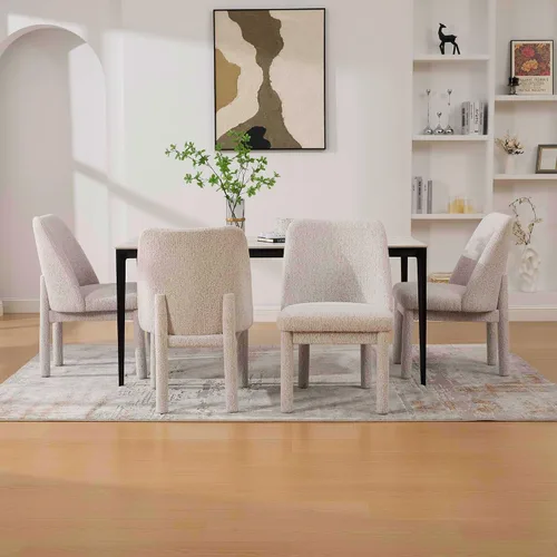 Vista 3 de Modern Minimalist Style Dining Chair,High Curved Backrest Conversation Chair,Comfortable Chenille Side Chairs for Living Beige Set of 4