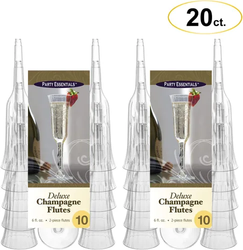 Vista 4 de Party Essentials 20 copas de champán de lujo de plástico duro de dos piezas, transparente de 6 onzas