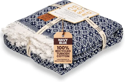 Vista 37 de Gold Case - Manta para sofá, mantas y mantas 100% algodón turco reciclado, mantas suaves Buffalo para sala de estar, manta tejida decorativa Boho