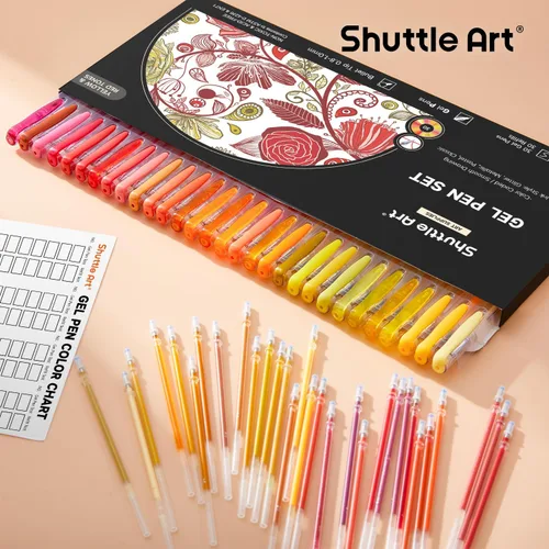 Vista 7 de Shuttle Art Paquete de 60 bolígrafos de gel de tono rojo amarillo, 30 bolígrafos de gel rojo, naranja, amarillo, con 30 recambios para adultos
