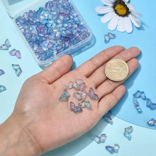 Vista 3 de Ipotkitt 100 cuentas de vidrio con forma de mariposa para bricolaje, collares, pulseras, fabricación de joyas y accesorios de decoración del hogar
