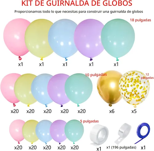 Vista 2 de Kit de Arco de Guirnalda de Globos Arcoíris de 219 Piezas Globos de Látex de Diferentes Tamaños Globos de Fiesta Pastel Surtidos Arco de Globos