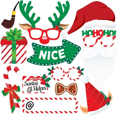 Vista 4 de Juego de 38 piezas de accesorios para cabina de fotos de Navidad, decoraciones de fiesta de Navidad, recuerdos de fiesta, juegos y suministros
