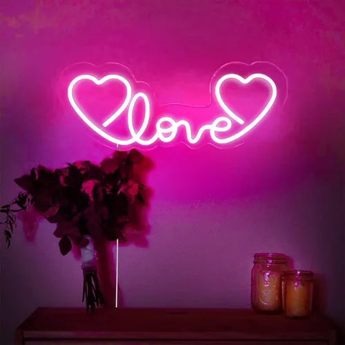 Vista 3 de Letrero de neón LED rosa con corazón de amor para boda, proponer matrimonio, día de la madre, día de San Valentín, decoración de pared, regulable