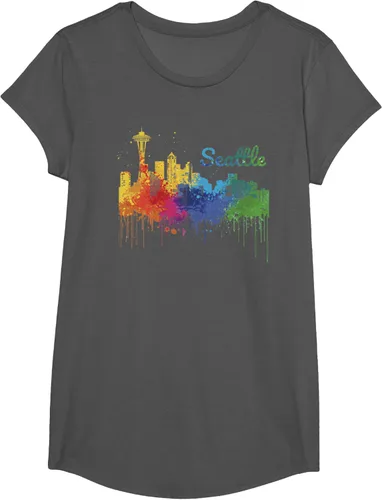 Vista 26 de Seattle Washington Skyline Watercolor Souvenir Seattle Camiseta, Negro