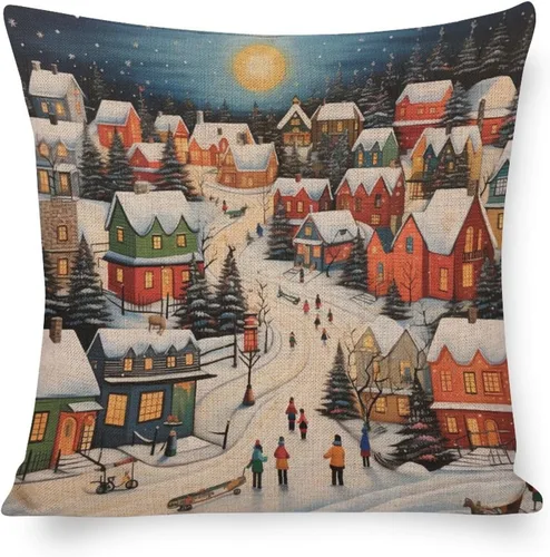 Vista 15 de Fundas de almohada de 16 x 16 pulgadas, diseño de pueblo de invierno, decoración de Navidad, para sofá, sala de estar, dormitorio