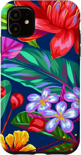 Vista 8 de Hawaiian Tropical Phone Case Yellow Red Hibiscus Plumeria Case for iPhone 17