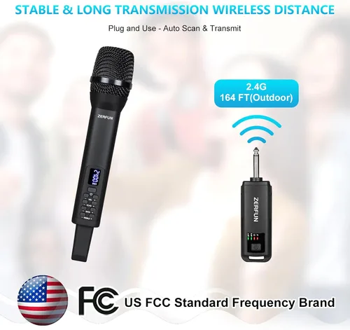 Vista 4 de Micrófono inalámbrico recargable, sistema de micrófono inalámbrico de mano profesional con control Echo Treble BASS VOL para karaoke, canto, Negro
