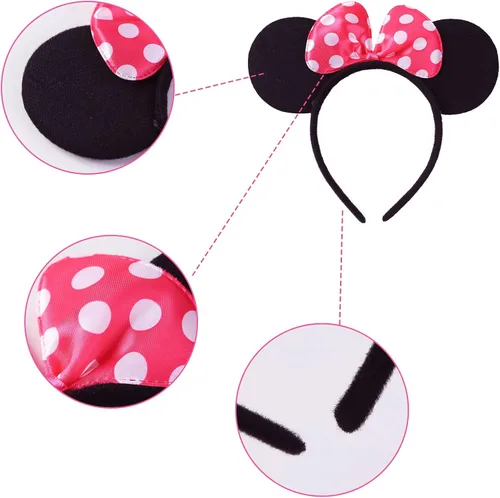 Vista 12 de Tutú de lunares con diadema de orejas de ratón para niñas, disfraz de Halloween, accesorios de disfraces de cumpleaños
