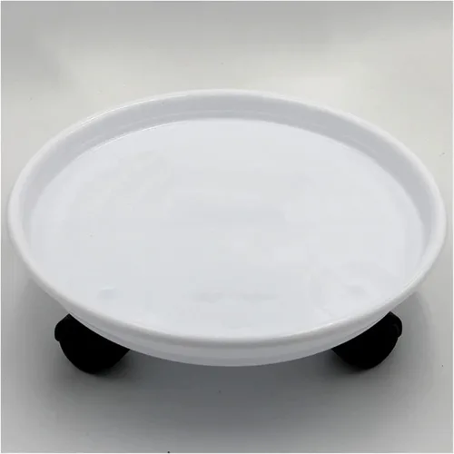 Vista 4 de Soporte para plantas, soporte resistente para plantas con ruedas, organizador redondo para plantas - Estante para macetas al aire libre en rodillos