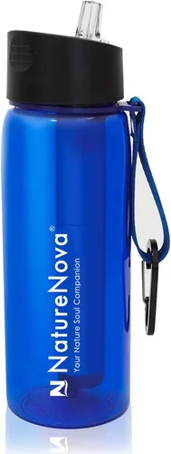 Vista 8 de Botella con filtro de agua con filtro integrado de 4 etapas, sin BPA para camping, senderismo, mochileros, emergencia y viajes, color negro, 22.0 fl