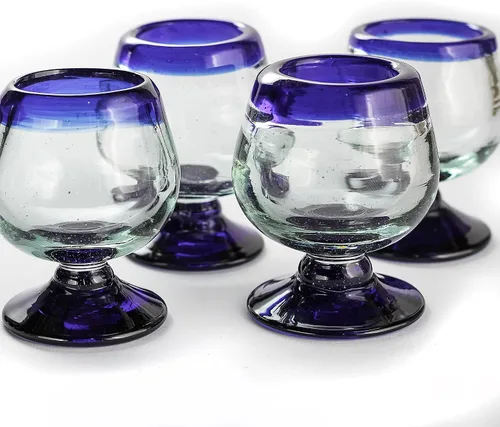 Vista 14 de Vasos de Chupito de Tequila Auténticos Mexicanos Soplados a Mano - Juego de 4 - 2 oz - Mini Vasos de Coñac - Base Pesada - Coñac (Aurora Boreal)