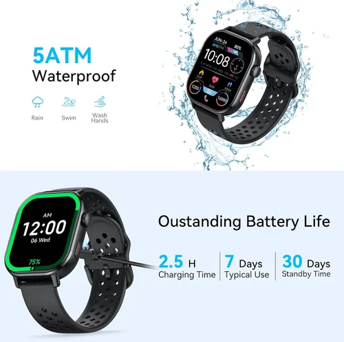 Vista 9 de Reloj inteligente para hombre, GPS, 2.06 pulgadas, HD, AMOLED, militar, multideporte, rastreador de fitness con llamada Bluetooth, brújula Negro