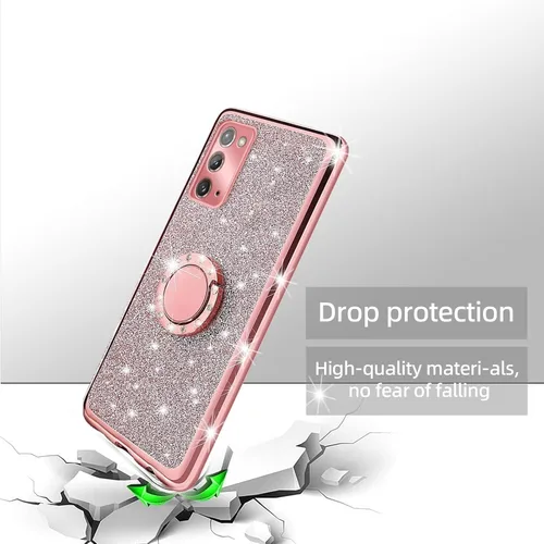 Vista 7 de Funda para Note 20, Galaxy Note 20 para mujer, con purpurina, suave, transparente, TPU de lujo, bonita funda protectora con correa de soporte