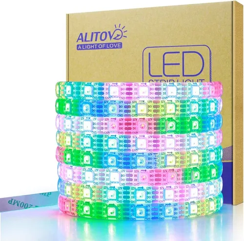 Vista 12 de ALITOVE Tira de luz LED direccionable WS2815 de 12 V mejorada WS2812B tira de luz LED de persecución de doble señal RGB programable LED de 16.4 pies