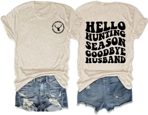 Vista 27 de DUDIHOHX Hello Hunting Season Goodbye Husband - Sudadera de manga larga con estampado de moda, casual, cuello redondo