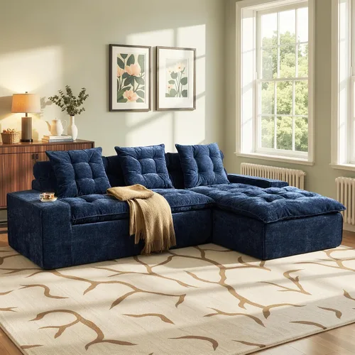 Vista 21 de Sofá modular Cloud de 96 pulgadas con tumbona, asiento profundo en forma de L, moderno sofá cama sin hueso, no requiere montaje, sofás sin hueso