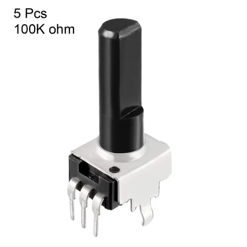 Vista 2 de uxcell Potenciómetro de película de carbono resistencias variables de 100 K ohmios de una sola vuelta giratoria medio eje D tipo D diseño 5 unids