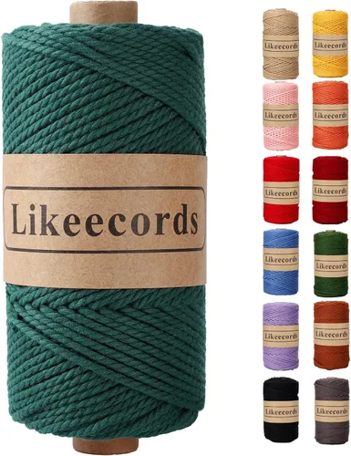 Vista 9 de Likeecords Cordón de algodón para macramé de 3mm x 100 metros, hilo torcido de 3 hebras, cuerda de macramé, hilo de algodón para macramé, cuerda